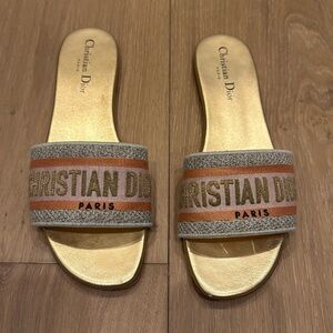Dior Gold and Brown Slide Sandals